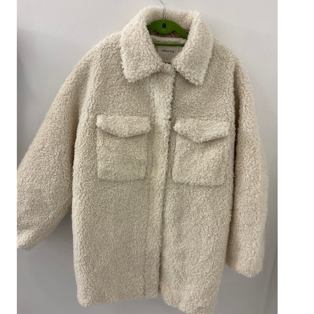 Aritzia Wilfred Free Thompson Shirt Jacket Birch Cream 3 Teddy Shacket Coat SZ M